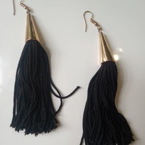 Elegant Black and Gold Tassel Earrings